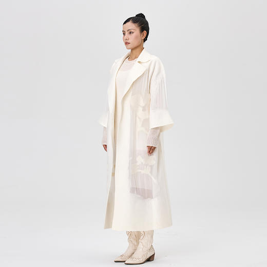 真丝羊绒相拼格桑花手工毛毡女大衣  SJF97W318N 商品图10