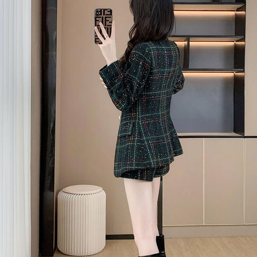 奢姿女装2025新款学院风复古职业套装女士格子图案西装裙裤两件套25093A213 商品图4