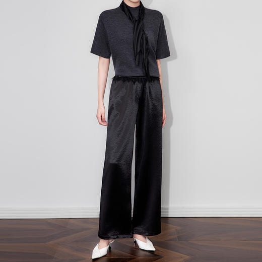 「高货wl」全新升级【铂金会员220/天猫289/差价69】(10827)洛诗琳精致蕾丝花边缎面直筒裤2025秋季垂感显瘦休闲裤女 商品图1