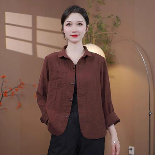 时尚翻领单排扣纯色开衫2025早秋新款Z休闲百搭中年女装大码外套 商品图2