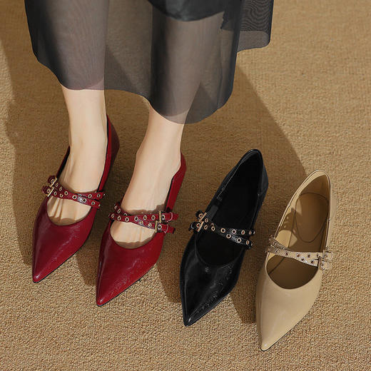 【预售5天】春秋季新款黑色时尚法式小坡跟单鞋气质百搭一字带浅口玛丽珍鞋ZF&25204 商品图4