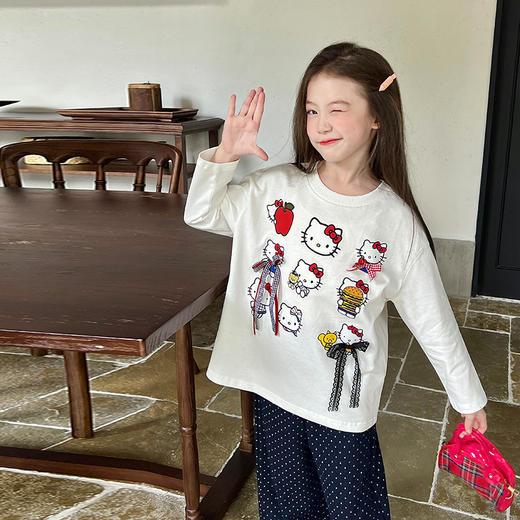 29.9/件2025款秋季新品！西蒙日记·Kitty小猫蝴蝶结印花T恤！入秋必备の最实用单品·超好穿的长袖Tee★ 商品图0