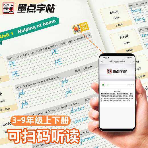 墨点字帖英语写字同步练字帖三年级上下册练字帖小学生专用人教版四五六七年级意大利斜体国标体每日一练字母单词练习册描红练字本 商品图1