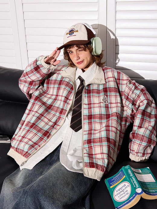 小众双面两穿格子翻领夹克外套 秋冬新款宽松休闲潮牌情侣上衣 商品图3