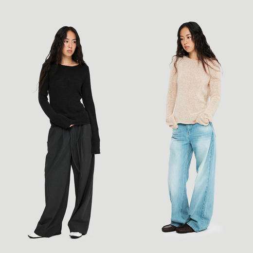 oneup带子纱圆领长袖针织毛衣 商品图4