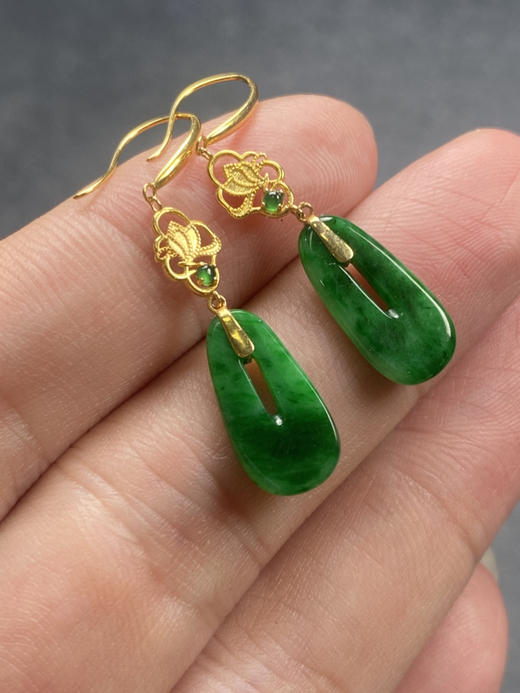 【FC0147】18K镶嵌翡翠阳绿耳坠 色泽阳绿  款式精美 商品图3