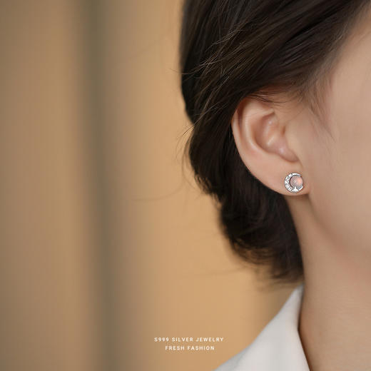 【星月梦辰】S999纯银仿猫眼石星月耳钉【YXS-E5752】 商品图2