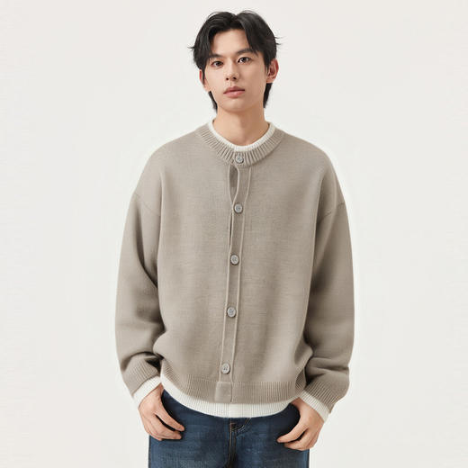 gxg.jeans男装 含羊毛假两件宽松开襟毛衣线衫外套男 25秋热卖 商品图1