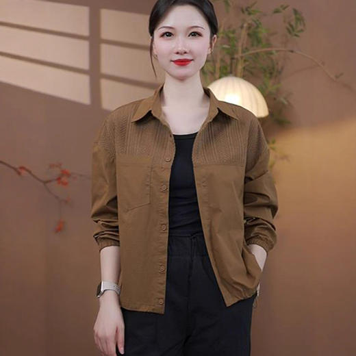 中年妈妈秋款条纹拼接宽松外套G洋气百搭女装大码休闲翻领上衣 商品图2