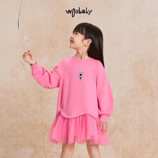 【woobaby】儿童轻盈空气层卫衣裙25秋新品网纱连衣裙女童公主裙长袖 商品图1
