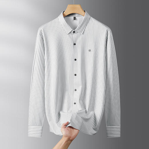 【DDS】大依优型大码衬衫男士长袖衬衣条纹商务通勤秋季新款加肥加大码男休闲翻领条纹长袖衬衫气质商务300斤 商品图5
