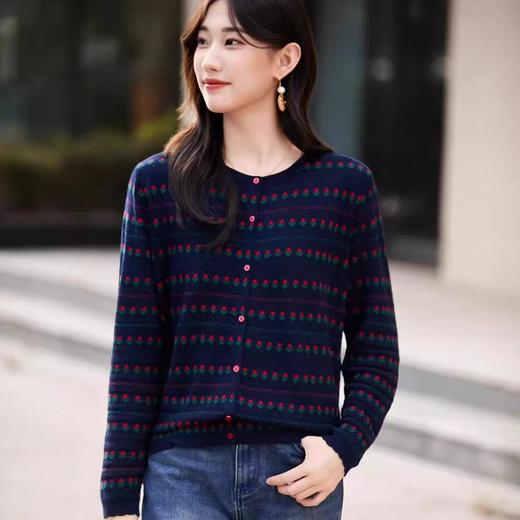 👍早秋上新❗️细节控必入❗️浪漫郁金香提花的温柔叛逃🔥【圆领郁金香提花撞色精纺针织短外套】 🌈整身郁金香提花设计，若影若现的呼吸感💐，细节感满分～ 商品图1