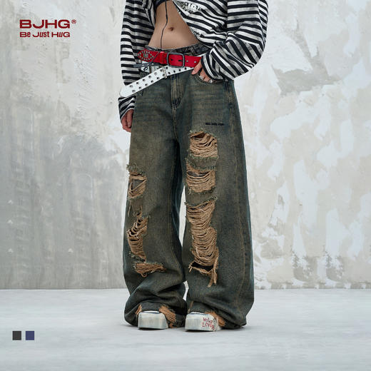 BJHG不计后果美式牛仔裤男款秋季2025新款休闲破洞潮流直筒长裤女 商品图1