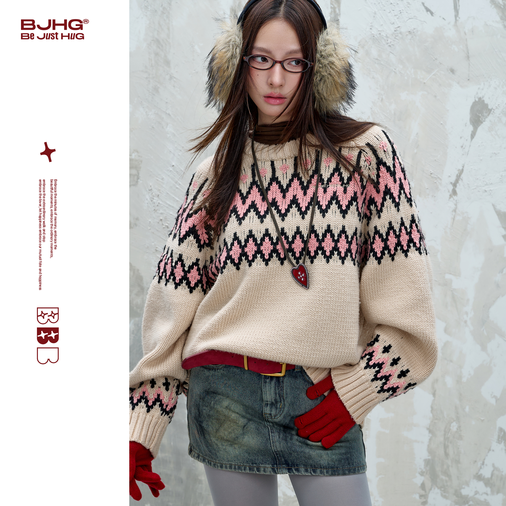 BJHG不计后果撞色圆领毛衣男款秋2025新款宽松百搭插肩袖情侣上衣