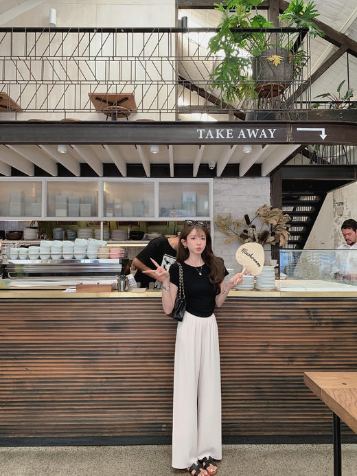 金蘑菇菇 假日滑滑裤 /高腰直筒垂感拖地裤松紧腰 商品图1