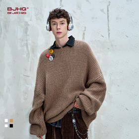 BJHG不计后果纱线圆领毛衣男款秋季2025新款潮牌简约慵懒风针织衫