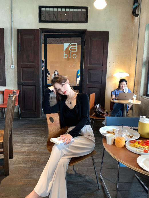 金蘑菇菇 假日滑滑裤 /高腰直筒垂感拖地裤松紧腰 商品图7