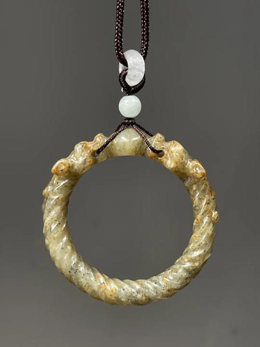 灰白玉雕双螭龙绞绳纹环，顺丰包邮 商品图0