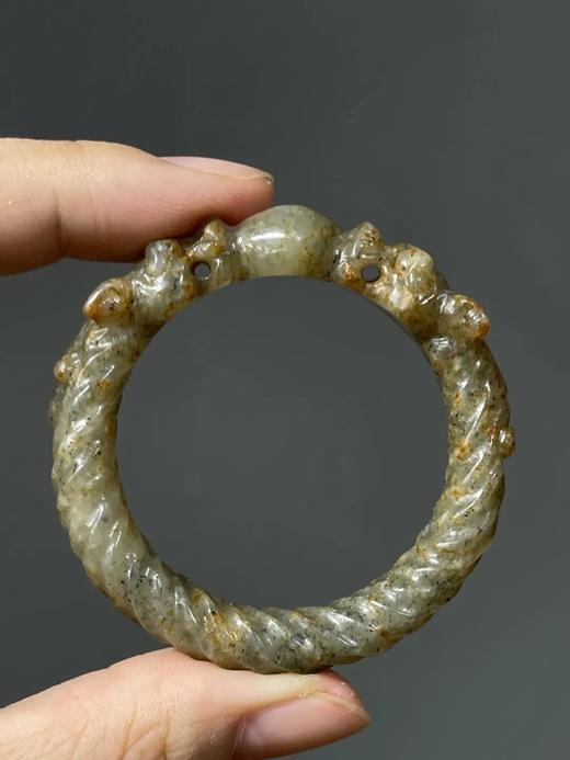 灰白玉雕双螭龙绞绳纹环，顺丰包邮 商品图10