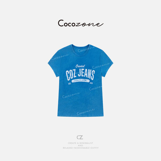 COCO ZONE 刘一一 复古通勤街头风圆领修饰身形短袖T恤 CD1A1154 商品图0