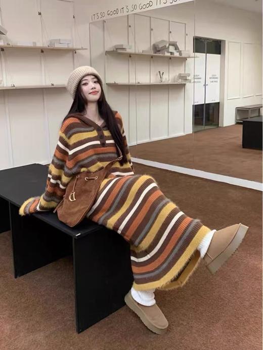 【孤品捡漏】G184彩条长款连帽针织毛衣裙-喜出 商品图2