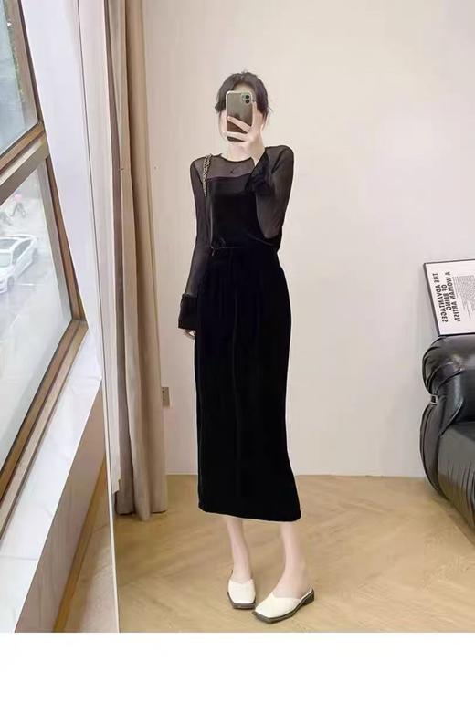 【孤品捡漏】G172金丝绒侧开叉半身裙-喜出 商品图3