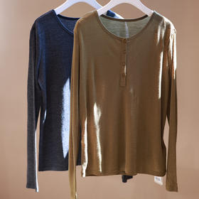 两色羊毛针织长袖T恤