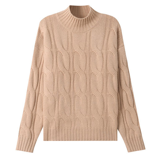 OSL 8515QY半高领羊毛加厚双股纱线大绞花宽松针织衫 商品图4