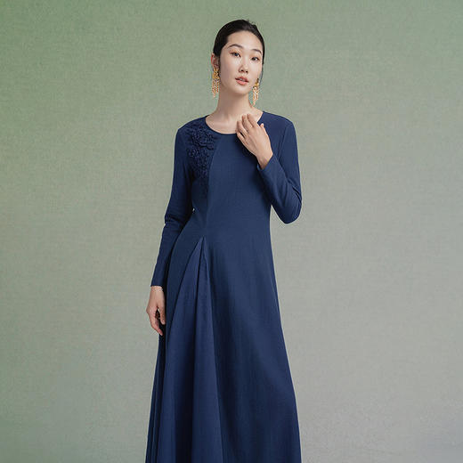 【林栖设计小店】【手工钩花】纯棉连衣裙拼飞片2025秋冬新款多色绣花长裙1954085 商品图1