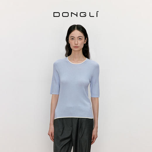 东黎 • 我不被驯化 柔律 山羊绒桑蚕丝女士撞色边圆领半袖 5392 商品图0