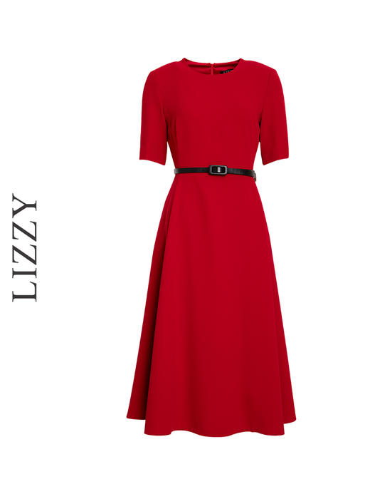 LIZZY 早秋优雅精致通勤赫本风短袖大摆连衣裙{配腰带}8009 商品图4
