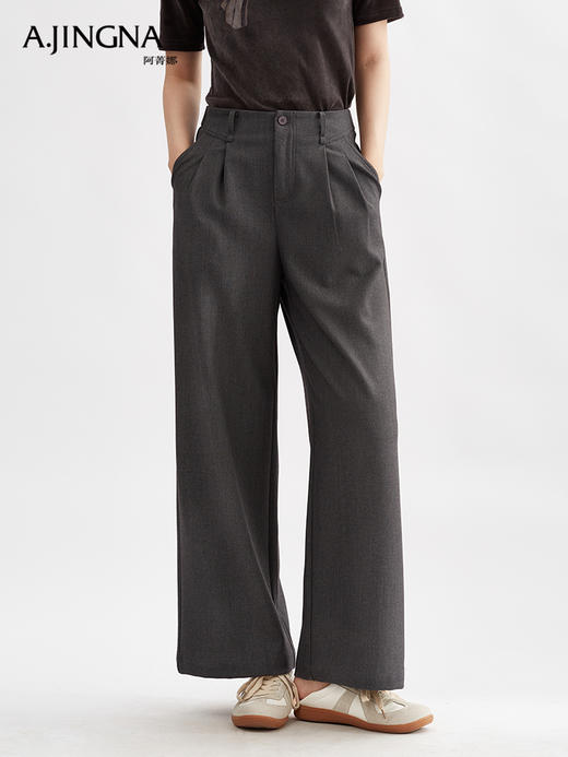 【直筒阔腿】阿菁娜直筒通勤西装裤高腰休闲打褶长裤F30Q210007 商品图1
