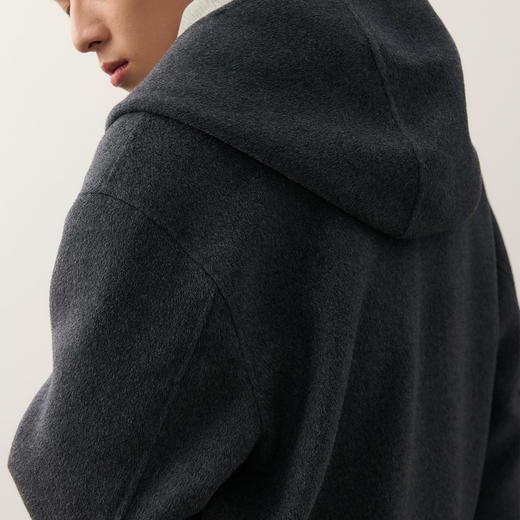 NPC潮牌双口袋绵羊毛长款连帽毛呢大衣男保暖舒适外套NP49TJ07 商品图2