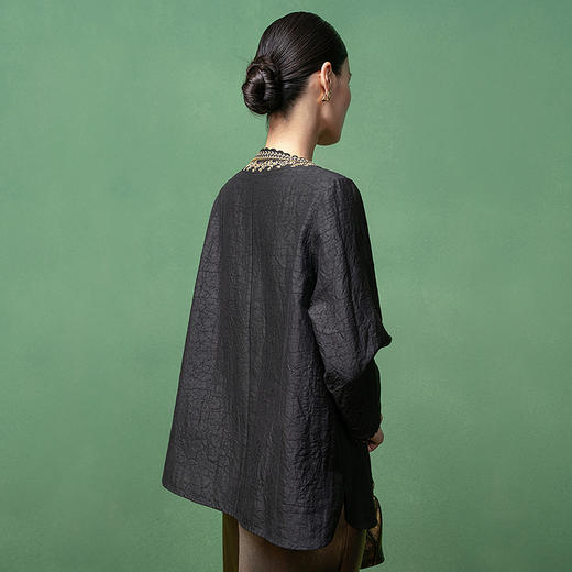 【林栖设计小店】【非遗香云纱】桑蚕丝衬衣绣花钉珠2025秋季新款上衣女1953317 商品图4