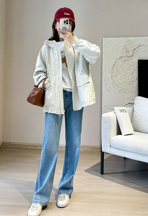 立体竖线软糯四面弹直筒牛仔裤养眼蓝窄版滞留裤 商品图8