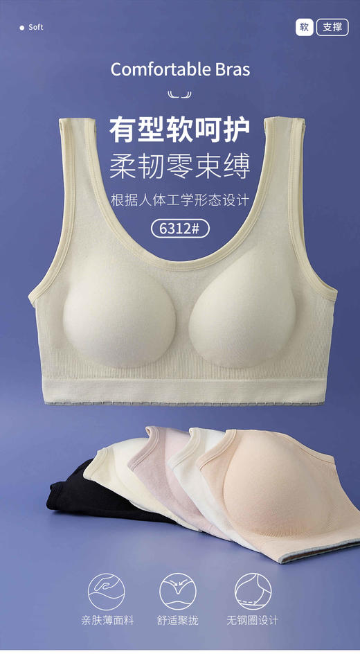 少女文胸宽肩带固定杯三阶段聚拢美背内衣6312 商品图5