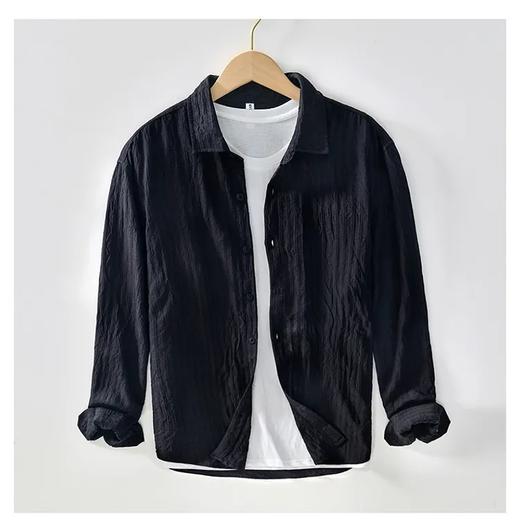 早秋季新款男装白色纯色长袖衬衫棉质薄款百搭衬衣外套上衣 商品图3