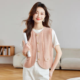 时尚气质小香风无袖通勤，圆领金属扣马甲开衫针织衫CC-16-9701