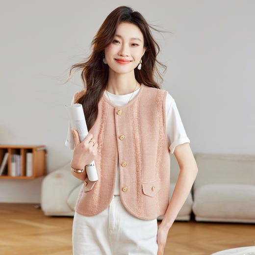 时尚气质小香风无袖通勤，圆领金属扣马甲开衫针织衫CC-16-9701 商品图0