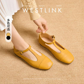 西遇质感真皮牛皮T字带玛丽珍鞋女秋季配裙子不累脚平底单鞋V0057025