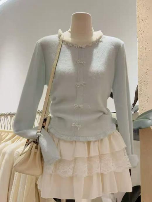 【孤品捡漏】G183 样衣微脏（羊毛）小清新浅蓝蝴蝶扣毛衣-喜出 商品图2