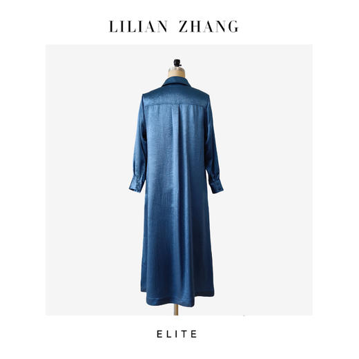 “定制”静奢风婉约雅韵法式静谧蓝醋酸长袖翻领衬衫连衣裙 2501080 商品图4