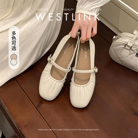 西遇中跟单鞋女新款秋季法式小香风粗跟小皮鞋白色玛丽珍鞋K1656952