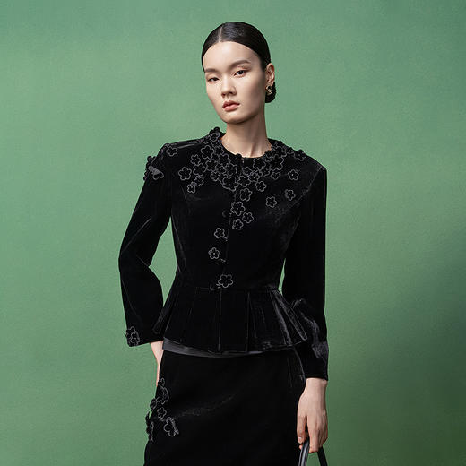 【林栖设计小店】真丝丝绒外套上衣复古钉花2025秋季新款衬衣1953074B 商品图4