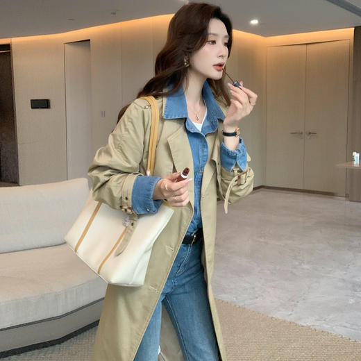 奢姿2025秋季新款时尚优雅大气韩版风衣气质翻领中长款百搭外套J9337024 商品图2