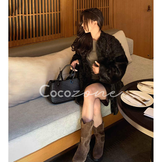 COCO ZONE 刘一一“鎏金胡羊”皮毛一体波浪纹理皮草 CD2A2034 商品图0