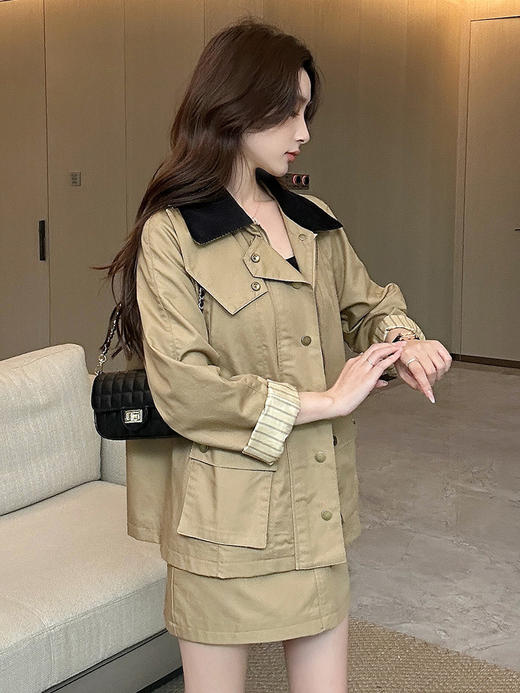 奢姿2025秋季新款气质撞色翻领上衣韩版拼接灯芯绒领休闲外套J93327044 商品图4