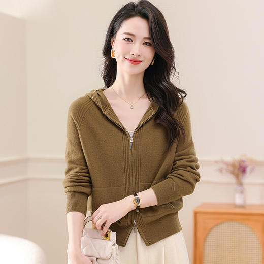 OSL 8512QY针织开衫连帽拉链卫衣休闲洋气舒适针织 商品图0