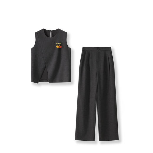 「高货wl」全新升级【铂金会员413/天猫559/差价146】(44047)洛诗琳早秋轻奢高级感无袖背心上衣高腰直筒长裤两件套 商品图4