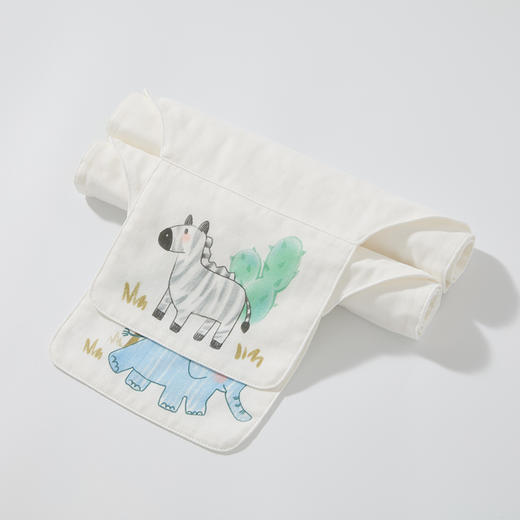 怡比动物小伙伴4层纱布吸汗巾2条入HY25AUP221蓝灰色调28*52cm 商品图9